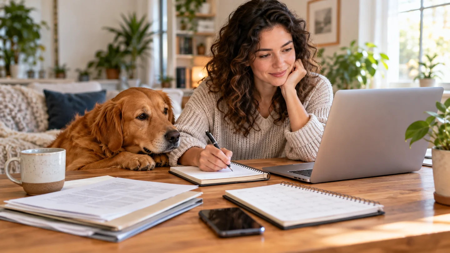 A pet owner preparing documents for an evaluation