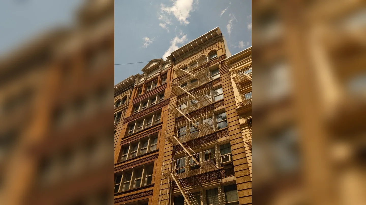 Residential building with fire escapes in New York