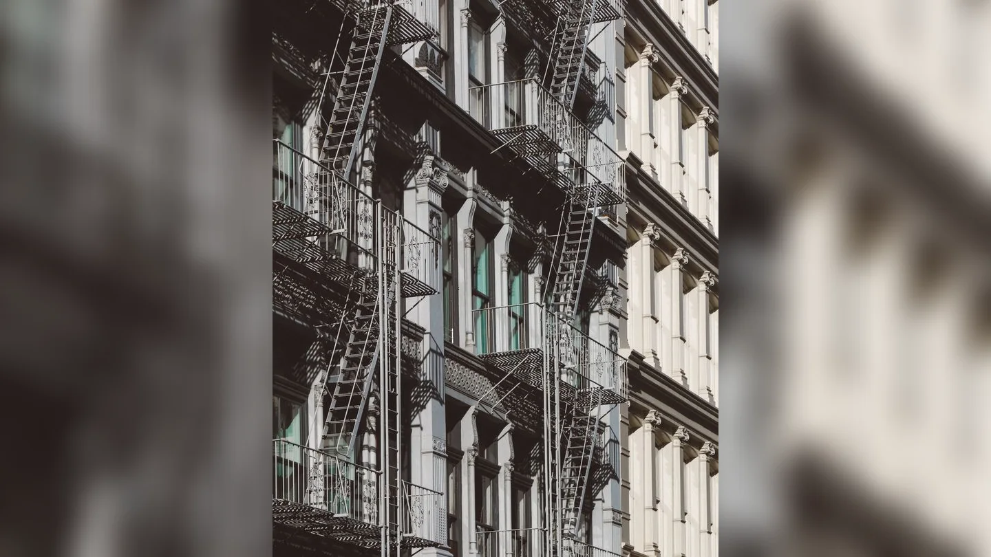 New York apartment building with fire escapes